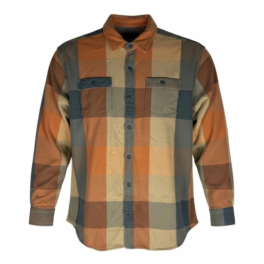 Howler‎ Brothers Size Large Orange Plaid Flannel Shirt Elbow Patches Outdoors